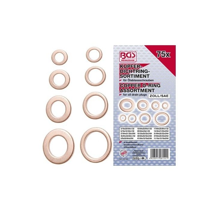 Assortiment koperen ringen INCH maten 75 delig