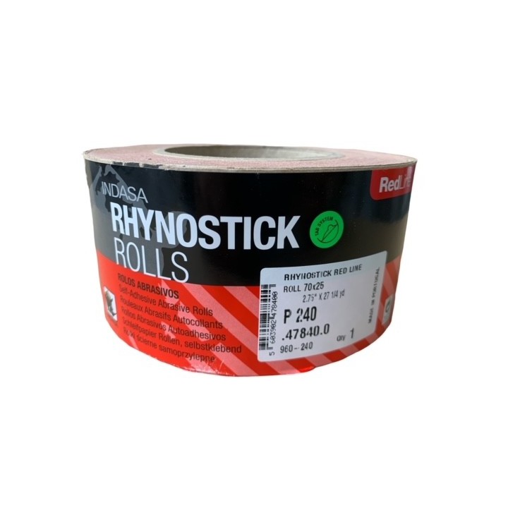 Zelfklevend schuurpapier 70mm breedt - 25 meter Indasa Rhynostick Redline