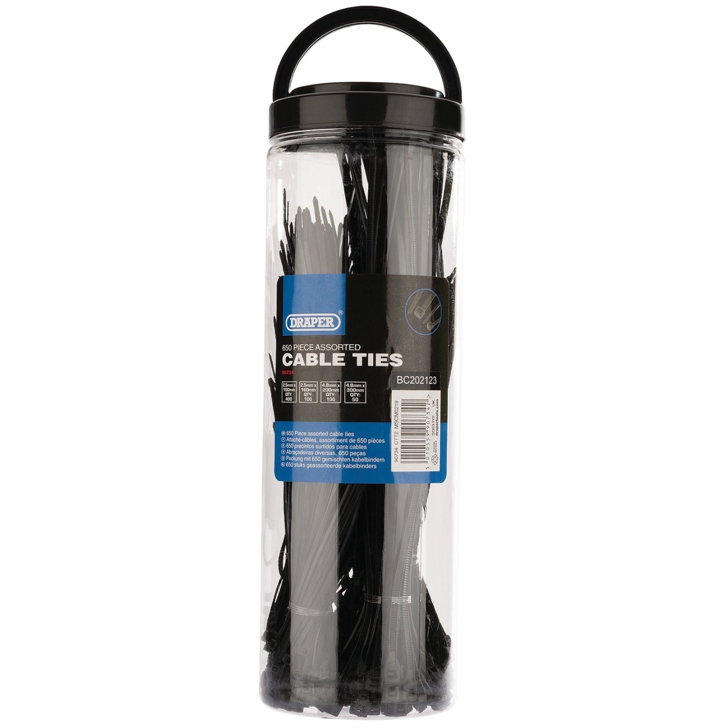 Kabelbandjes tie wraps assortiment 650 delig