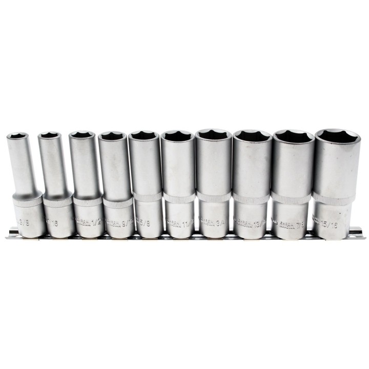 Doppenset 1/2" 10-delig LANGE UITVOERING INCH MATEN