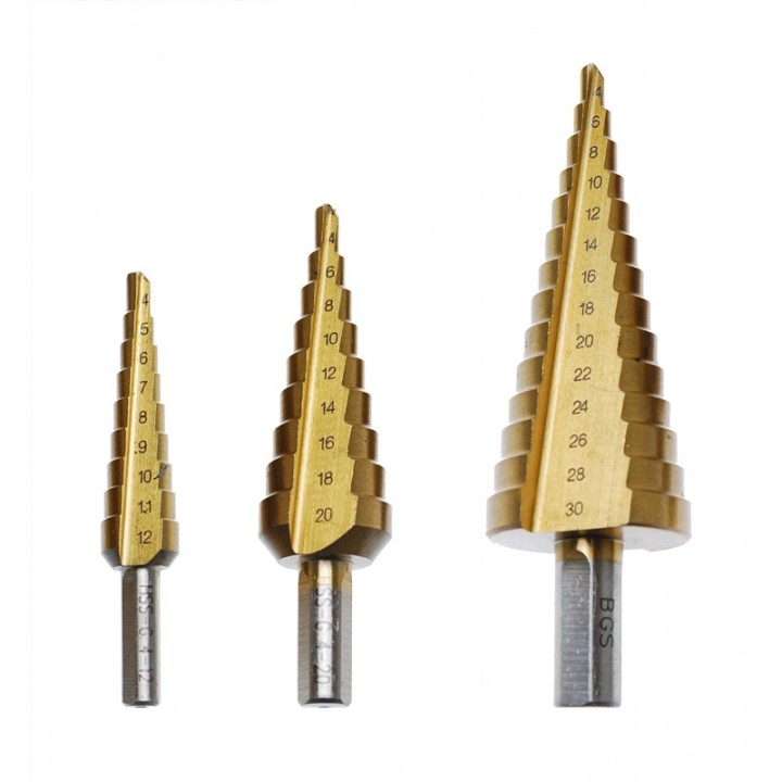 Stappenboor set 4-30mm titanium gecoat 3-delig